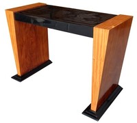 French Art Deco Black Lacquer and Satinwood Console Table